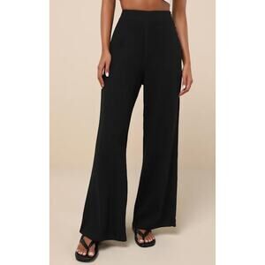 Lulus Noteworthy Black Wide Leg Pants Size M Linen Blend NWT